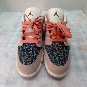 Air Jordan 1 Low “Floral Vines” Sneakers Cream Pink Rare Floral Print SZ 6y